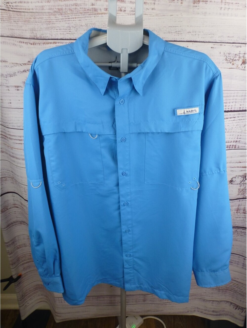 HABIT Men's 2XL Mediterranean Blue Long Sleeve Vented Fishing Shirt UPF 30+ -M22